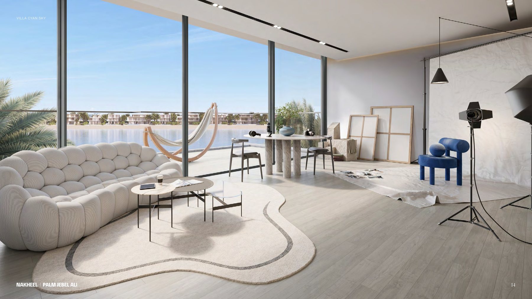 Double height living room with sea views, Palm Jebel Ali villa