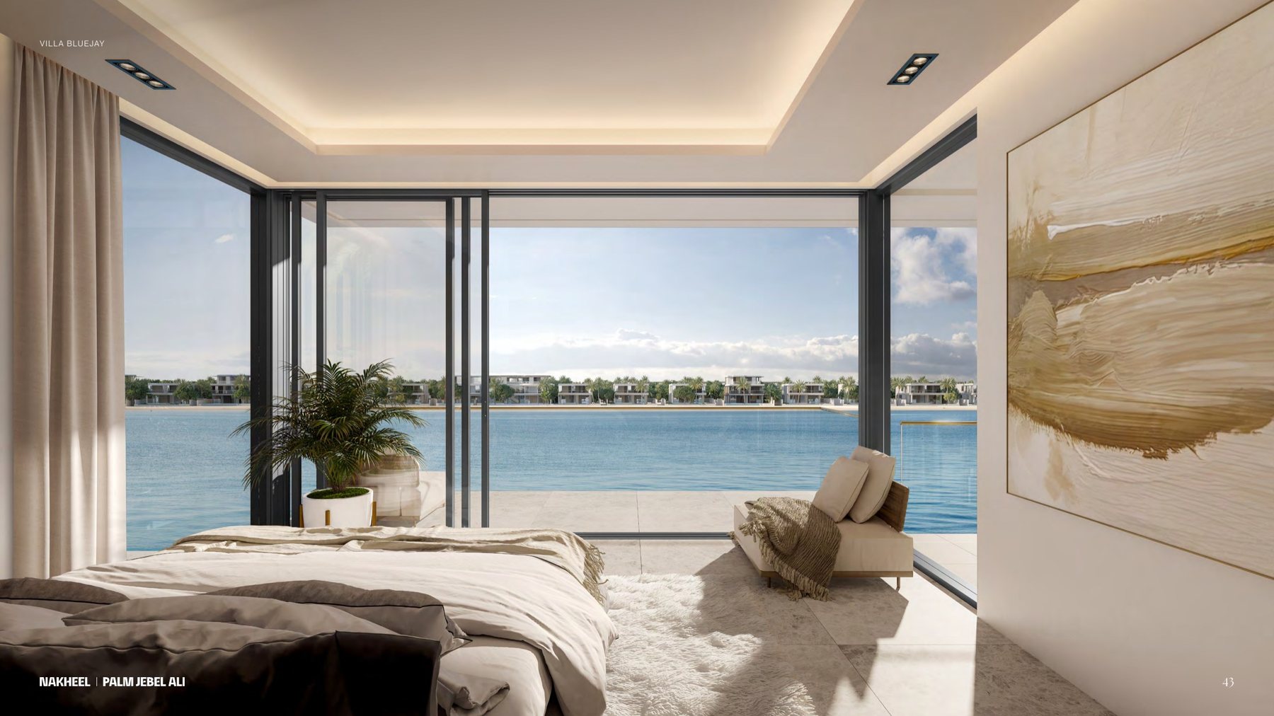 Palm Jebel Ali Frond F beachfront villa by Nakheel at sunset