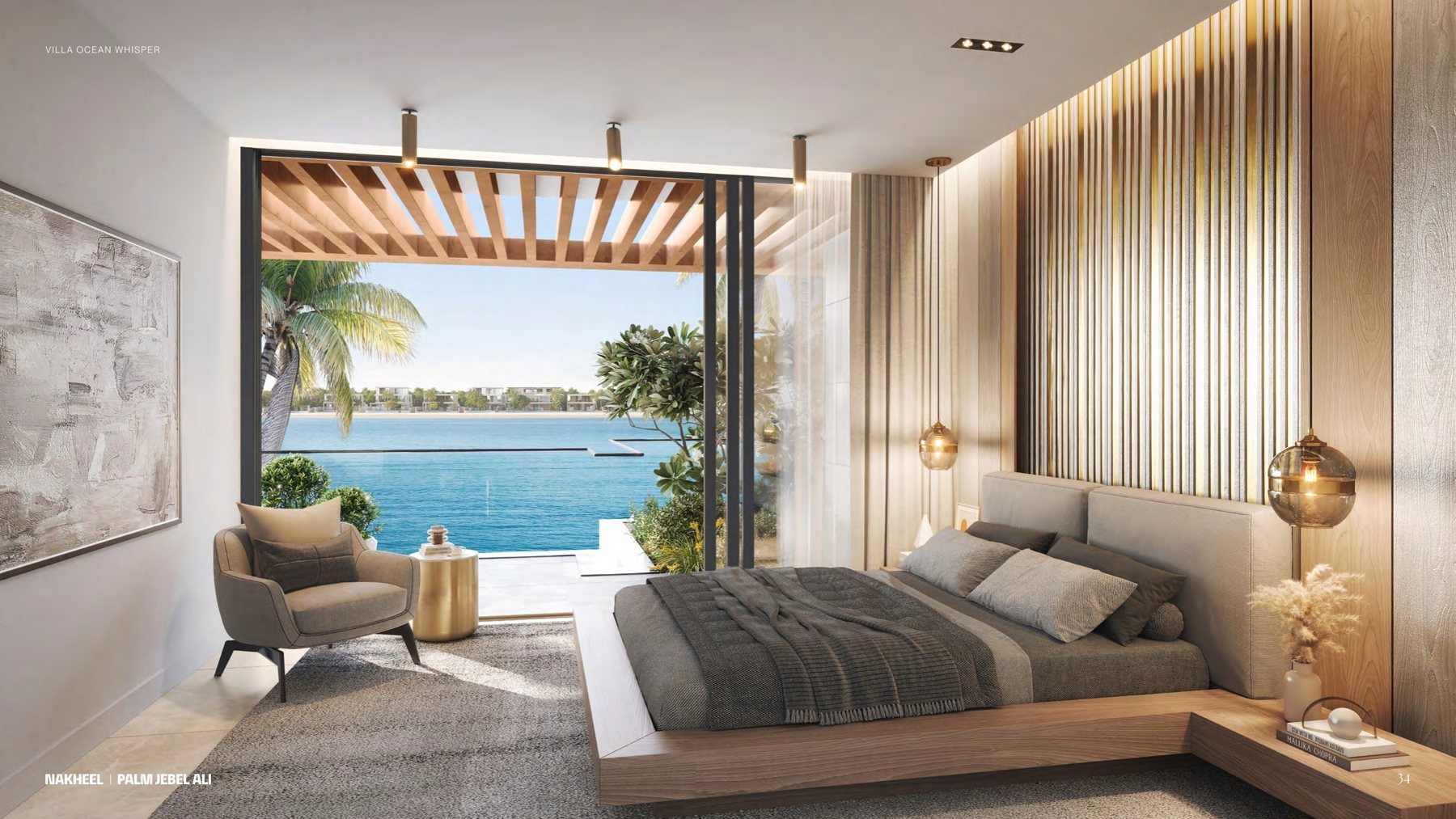 Principal bedroom with terrace and sea view, Palm Jebel Ali villa